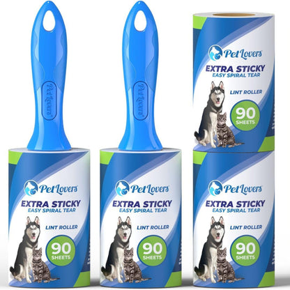 PetLovers Extra Sticky Lint Roller Mega Value Set for Pet Hair Removal, Dog and Cat Lint Remover (1 Pack Reusable)