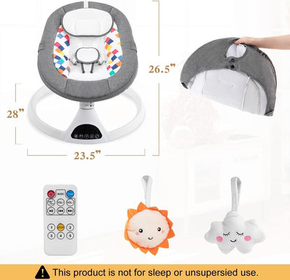 Baby Baby Swing for Newborn,Electric Baby Swings with Music Speaker,5 Speeds and Remote Control-Portable Infant Swing,Light Gray
