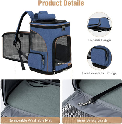Lekesky Cat Backpack Expandable Dog Carrier Backpack Airline Approved Pet Backpack Carrier for Cats, Small Dogs, Puppies Under 13 Lbs, Grey