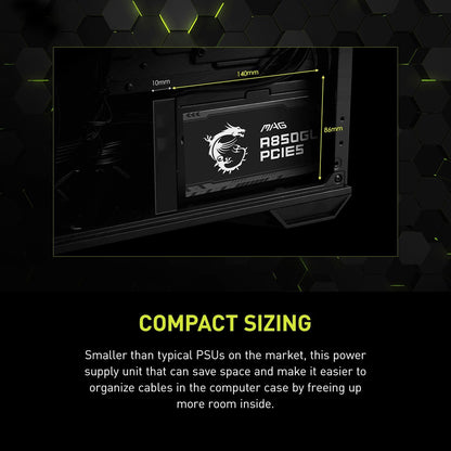 MSI MAG A750GL PCIE 5 Gaming Power Supply - Full Modular - 80 Plus Gold Certified 750W - Compact Size - ATX PSU - PuriLite