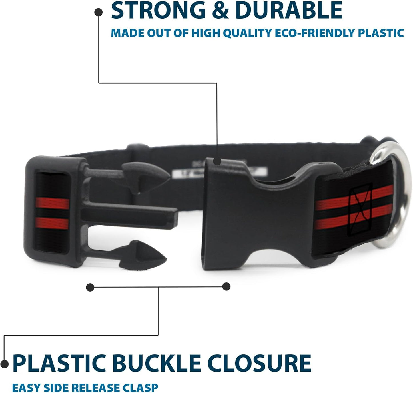 Buckle-Down PC-W21909-M Dog Collar Plastic Clip Buckle, 1"x11"-17", Star Black/White