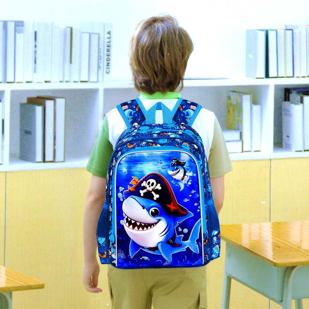 3pcs Backpack for Boys and Girls, 16” Kids Kindergarten Bookbag with Lunch Box, Cute Elementary Backpacks for Boy Girl
