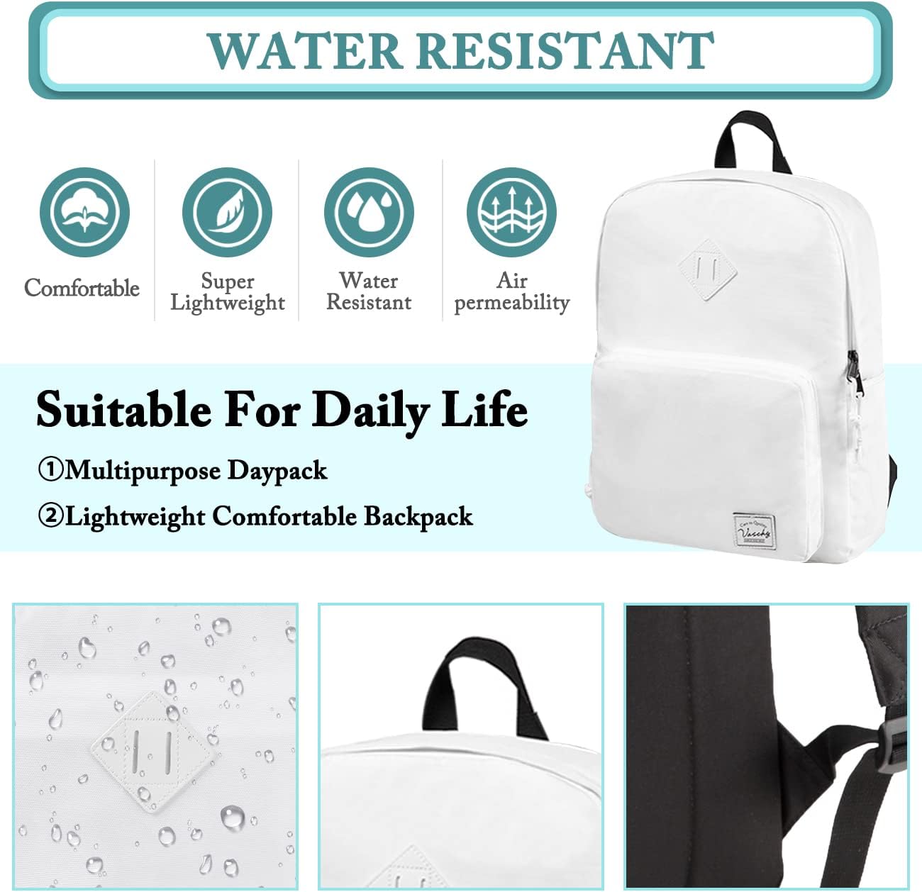 VASCHY Lightweight School Backpack for Women with Sleeve for 14" Laptop