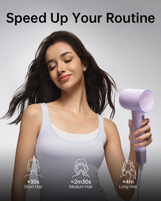 Laifen Hair Dryer SE, Blow Dryer with Diffuser & Nozzle for Curly Hair, 200M Ionic Hair Dryer with 105,000 RPM Low Noise Brushless Motor for High-Speed Drying, for Travel & Home 2024 Upgraded (Purple) - PuriLite
