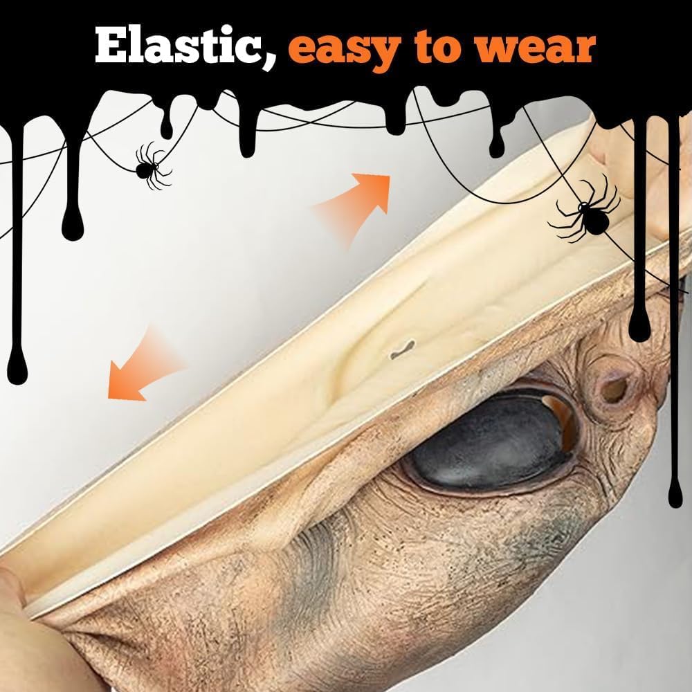 Alien Mask,Latex Full Head Funny Mask,Realistic Skull Horror Mask, Halloween Alien Mask for Men and Women Costume Parties