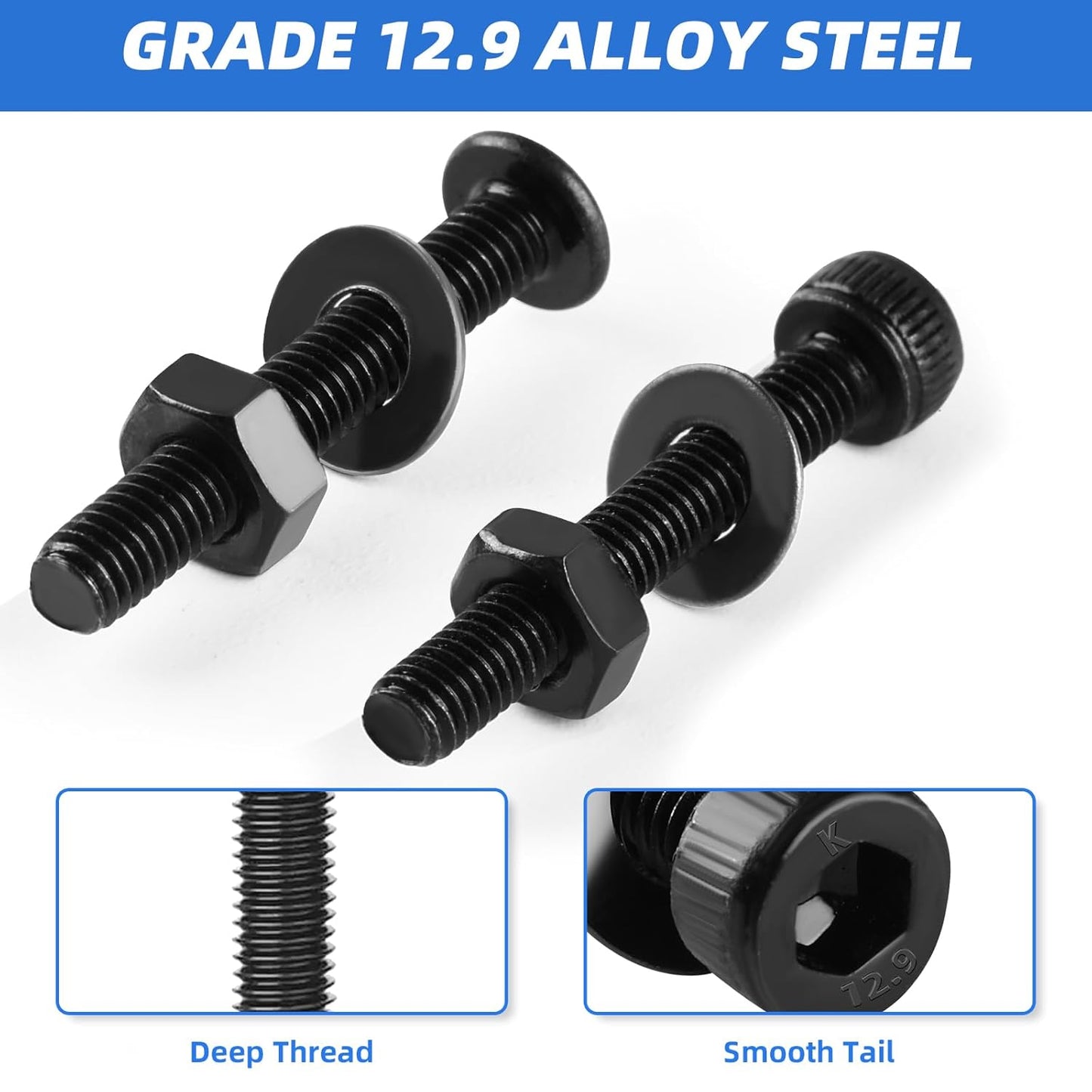 Besitu 1600Pcs M3 Screw Kit, 12.9 Grade Alloy Steel Hex Socket Button & Cap Head Metric Screw Assortment M3 Bolts and Nuts Washers Kit Black Small Machine Screw Set for 3D Printing