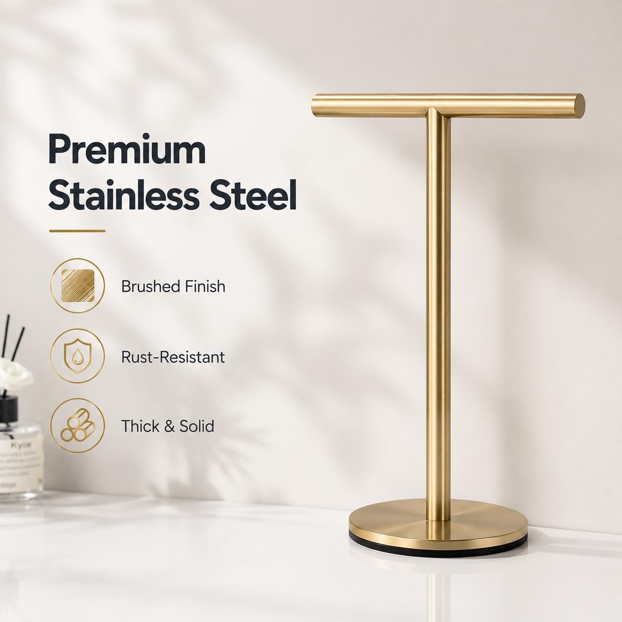 Bathroom Hand Towel Holder Stand，T-Shape Hand Towel Holder Stand SUS304 Stainless Steel for Bathroom，Kitchen or Vanity Countertop