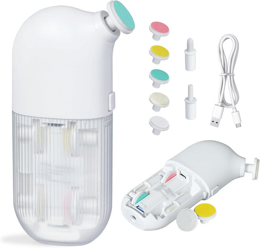 IvyWind Electric Baby Nail File, 7 in 1 Grinding Heads Baby Nail Trimmer, Automatic Baby Nail Clippers for Infant Newborn Toddler Kid Adult, Manicure Fingernail Care Set, 2 Speeds, USB Rechargeable, White
