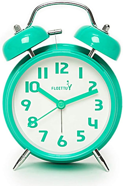 FLOITTUY (Loud Alarm for Deep Sleepers) 4'' Twin Bell Alarm Clock with Backlight for Bedroom and Home Decoration(Black)