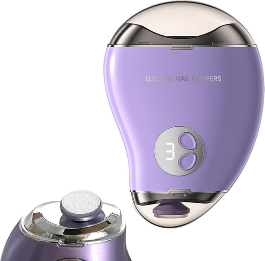 Type-C Rechargeable Electric Nail Clipper with LED Light, 3 Speeds - Safe, Automatic Trimming for Babies, Seniors, and Adults. Included Storage for Scraps - (Purple)