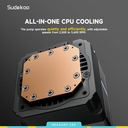 Sudokoo NEXAURA 360 White Liquid CPU Cooler: 360mm AIO CPU Cooler with PWM Pump & ARGB Pump Head - Water Cooling with FDB Fans for Intel LGA 1851/1700/1200/115X AMD AM5/AM4