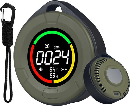 Portable Carbon Monoxide Detector, 3 in 1 CO/Temperature/Air Humidity MeterDetector with Round HD LCD Display, Portable CO Detector for Home, Camping and Travel