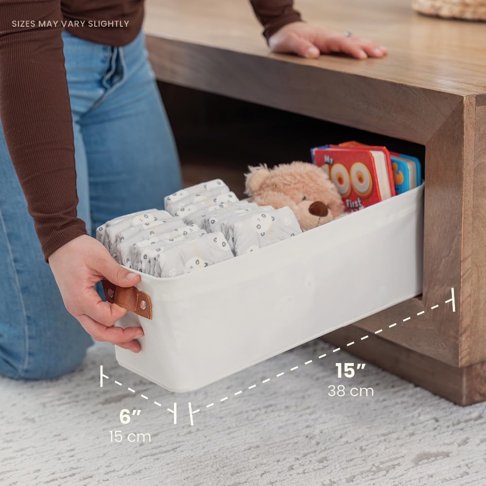 OrganiHaus Large Fabric Storage Baskets for Shelves 3 Pack, 15x11in Closet Storage Bins for Shelves, Cloth Baskets, Fabric Storage Cubes, Linen Closet Organizers, Fabric Basket, White Basket