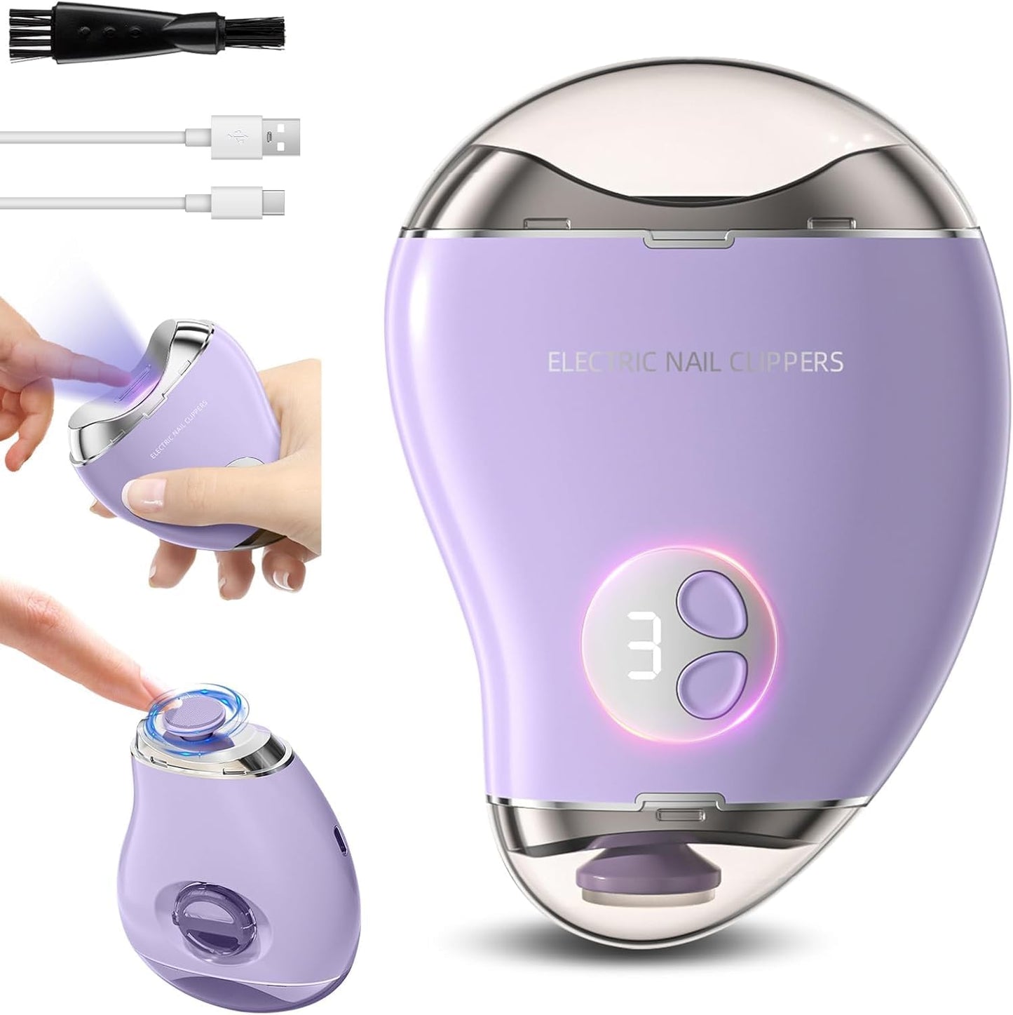 Electric Nail Clipper with 3 Speed Levels 2 in 1 Electric Polishing Automatic Nail Clippers Automatic Electric Nail Clipper with Polishing Toe Nail Clippers for Thick Nails for Seniors (White)