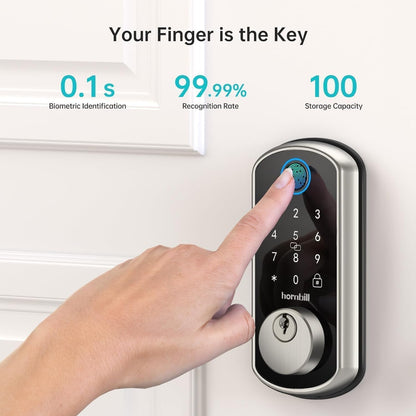Hornbill Smart WiFi Front Door Lock: Keyless Entry Fingerprint Deadbolt - Alexa Bluetooth Electronic Keypad Door Locks for House Apartment Auto Lock Smart Life APP Remote Control - Black