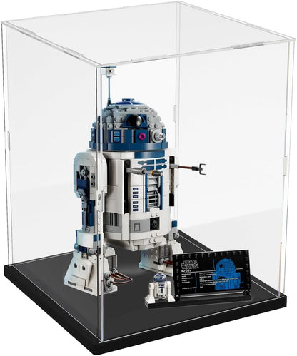 Thickened Clear Acrylic Display Case for Lego 10330 43268 76450 42170 10295 10353 Collectibles, Transparent Box Dustproof Protection with Wood-Plastic Base & String Light, Black Inside 40x20x20cm