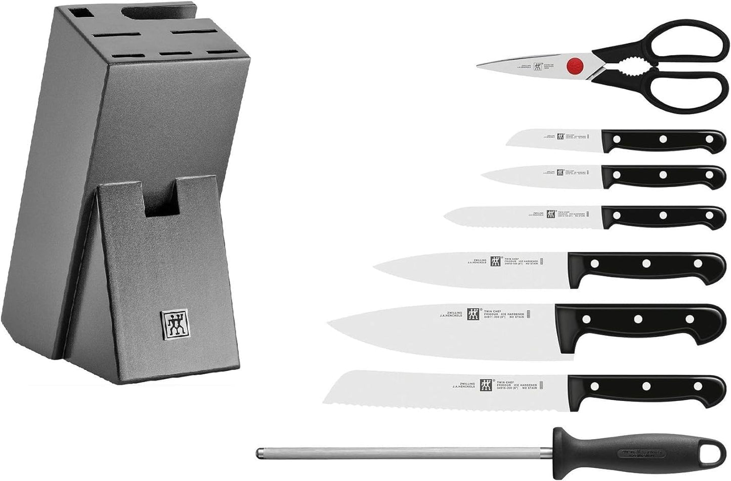 ZWILLING Twin Chef 9Piece Knife Block Set - Corrosion Resistant, Ice-Hardened Ultra Sharp Blades Graphite-Grey, Professional Knife Set, Durable, Dishwasher Safe