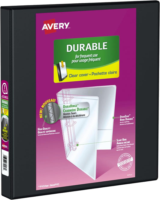 Avery Durable View Binder, 1" Slant Rings, 220 Sheet Capacity, 3 Ring Binder, 2 Pockets, 12 Case Pack Binders, PVC Free, Black (500-34003)