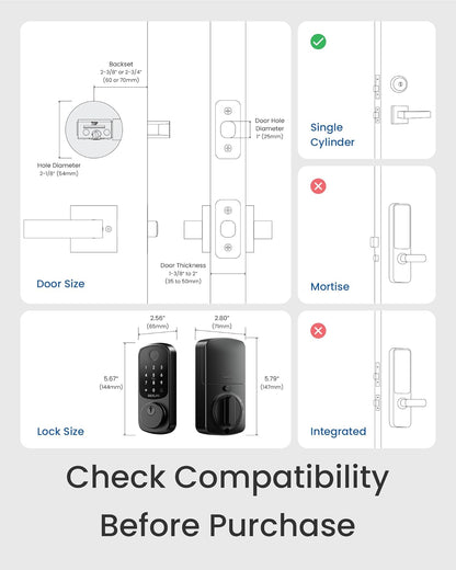 DESLOC B200 Fingerprint Smart Door Lock, Keyless Entry Door Lock, App Control, Easy Installation, Front Door Smart Deadbolt Lock, Touchscreen Keypad, Emergency Power Port, 12 Months Battery, IP54
