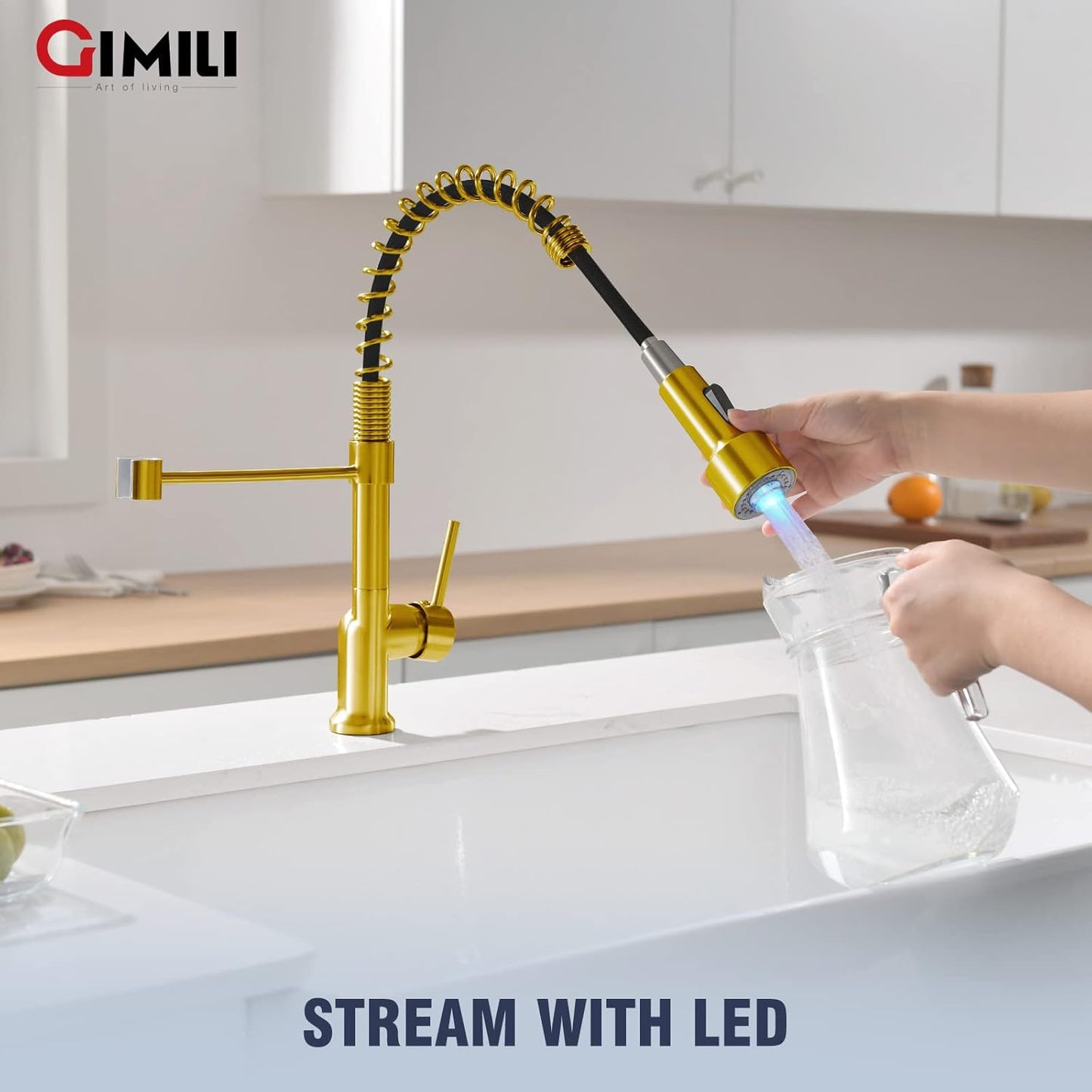 GIMILI Touchless Spring Kitchen Faucet with Pull Down Sprayer, Single Handle Motion Sensor Activated Hands-Free Kitchen Sink Faucet, Single Hole Smart Kitchen Faucet, Solid Brass, Matte Black