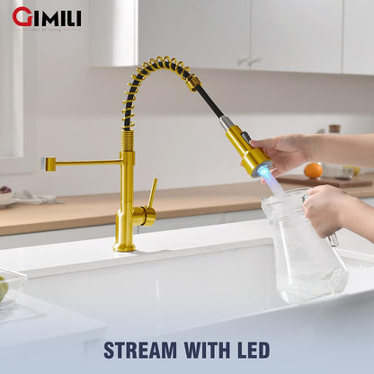 GIMILI Touchless Spring Kitchen Faucet with Pull Down Sprayer, Single Handle Motion Sensor Activated Hands-Free Kitchen Sink Faucet, Single Hole Smart Kitchen Faucet, Solid Brass, Matte Black