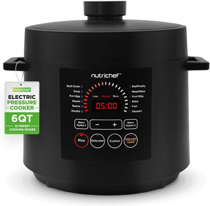 NutriChef Pressure Cooker 6 Quart Stainless Steel, Adjustable Time & Temperature, Multi Cooker for Rice, Yogurt & Meat, Fast Meal Prep