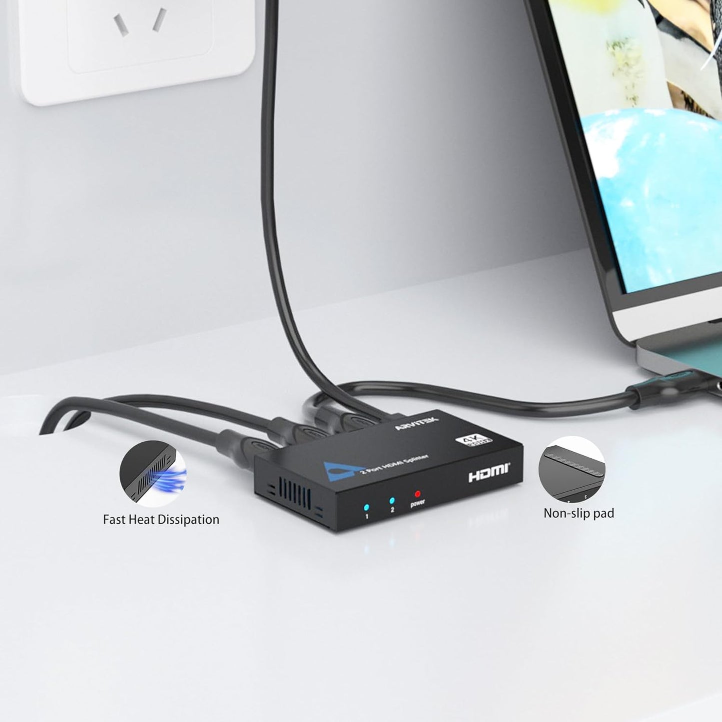 HDMI Splitter 1 in 4 Out,Arvitek 1x4 HDMI Splitter,4K@30Hz,Duplicates 1 Source to 4 Displays Simultaneously,for Laptop/Xbox/PS4/TV/Monitor,Metal Housing,Plug & Play (Mirror Only)