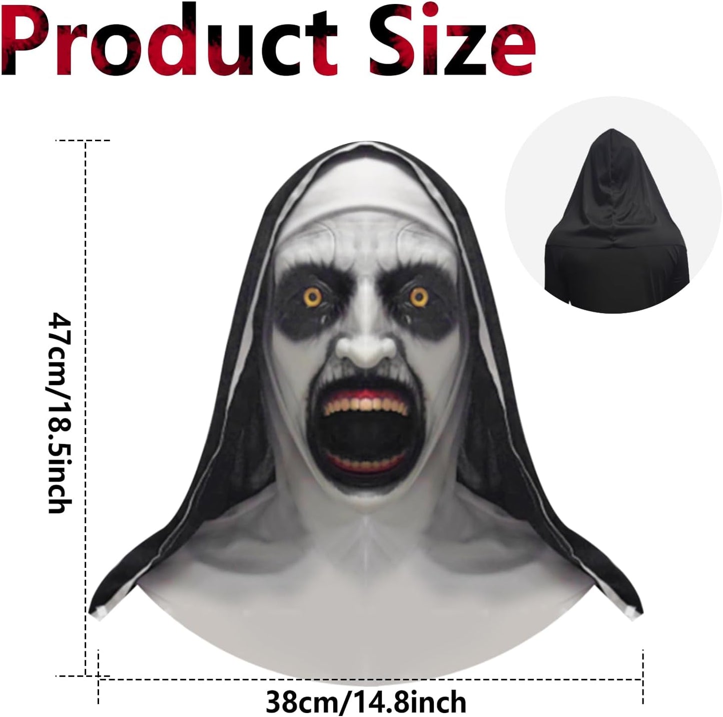 Halloween Mask with Hat Scary Nun Mask Creepy Full Head Realistic Mask Female Ghost Devil Full Head Mask Halloween Cosplay