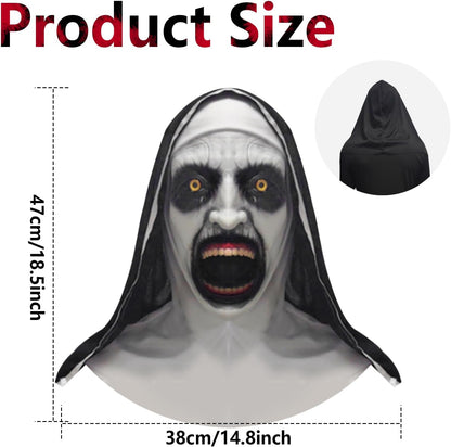 Halloween Mask with Hat Scary Nun Mask Creepy Full Head Realistic Mask Female Ghost Devil Full Head Mask Halloween Cosplay