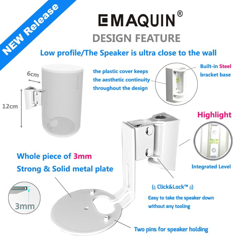 EMAQUIN Wall Mount Bracket for Sonos Era 100 Speaker (Swivel and Tilt,Sturdy Metal,Enduring Paint Finish,Easy to intall,Compatible with Sonos Era 100,Single pc,Black)