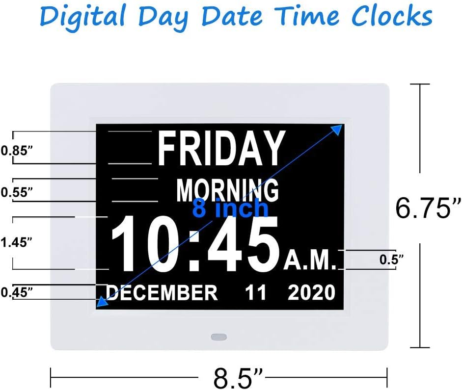 [2025 Newest] Digital Day Calendar Clocks 3 Medicine Reminders Extra Large 8 Inch Non-Abbreviated Day Date Month Dementia Senior Clock for Eldarly Memory Loss Vision Impaired Clock