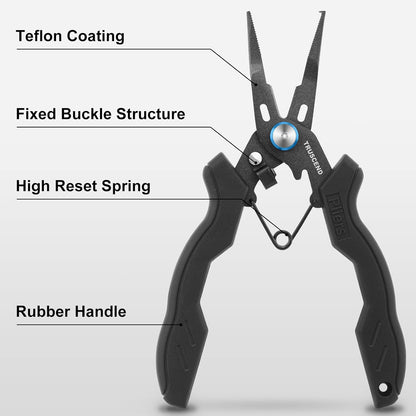 TRUSCEND Lockable Handy Fishing Pliers with Innovative Ergonomic Handle, Saltwater Corrosion Resistant Teflon Coated Fishing Tool, Multi-Function Fishing Gear with Mo-V Cutter, Amazing Fishing Gift
