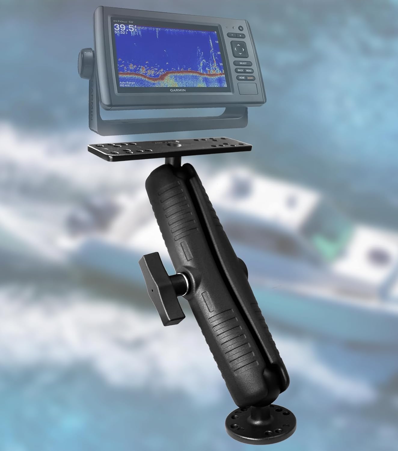 WINDFRD Aluminum Fish Finder Mount with 1.5" / C Size Ball, Heavy Duty 9.1" Long Arm Depth Finder Mount for Boat, High Salt Water Resistant, Compatible with Garmin, Lowrance and More