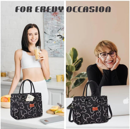 Lunch Bag for Women, Insulated Lunch Box for Work, Large Leakproof Cooler Purse with Side Pockets & Removable Shoulder Strap Women's Lunch Tote Bag for Picnic Work Beach Cute Lunch Bags (Heart)