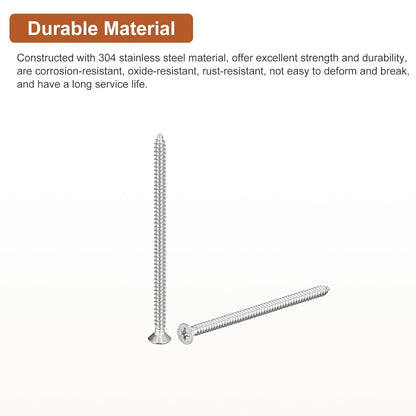 DTGN 100Pcs #8x1 Flat Head Wood Screws, 304 Stainless Steel Phillips Self Tapping Screws - Good for Woodworking, Furniture - Silver