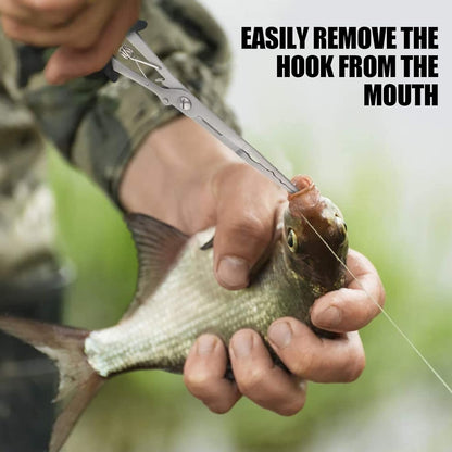 Fishing Pliers Stainless Steel Hook Remover Braid Cutter Rustproof Saltwater Split Ring Pliers Fishing Multi-Tools with Sheath and Lanyard