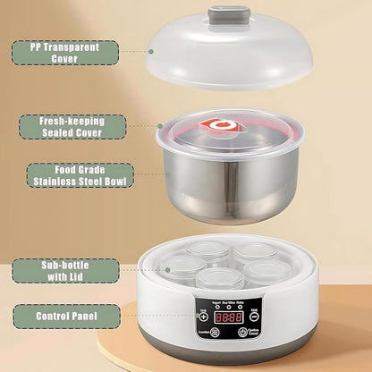 Digital Yoghurt Maker, 2025 New Probiotic 1.2L Yogurt Maker Machine with 5pcs Cup, 36 Hour Constant Temperature Control, Led Display Adjustable Time, for Homemade Yogurt/Natto/Rice Wine/Fermentation