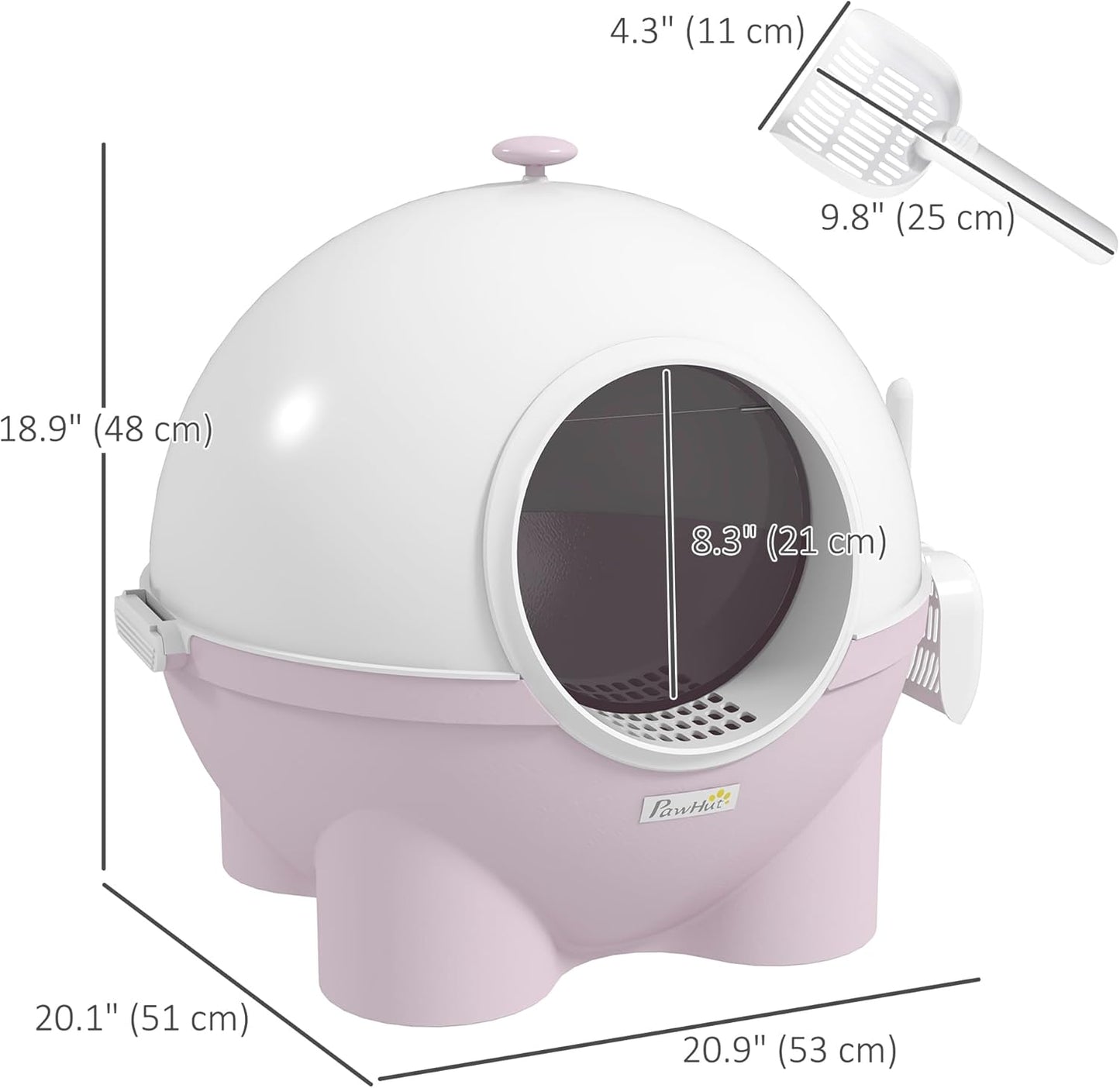 PawHut Cat Litter Box with Lid, Enclosed Kitty Litter Box with Scoop, Leaking Sand Pedal, Top Handle, Pink