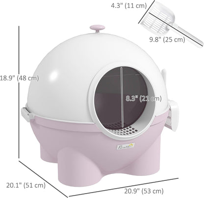 PawHut Cat Litter Box with Lid, Enclosed Kitty Litter Box with Scoop, Leaking Sand Pedal, Top Handle, Pink