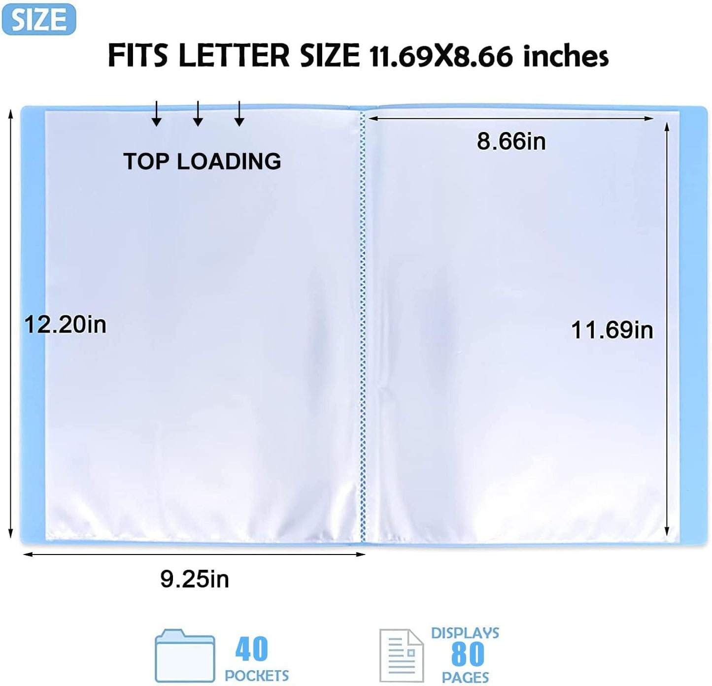 Diamond Painting Storage Book- A3 40 Pages Storage Book Waterproof Transparent Cover Photo Album Book Diamond Drawing Holder,Painting Storage Book,Presentation Project Folder (Blue, 40)