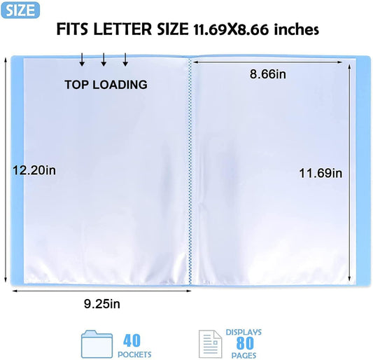 Diamond Painting Storage Book- A3 40 Pages Storage Book Waterproof Transparent Cover Photo Album Book Diamond Drawing Holder,Painting Storage Book,Presentation Project Folder (Blue, 40)