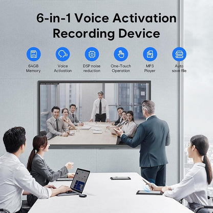 64GB Voice Recorder, Digital Voice Activated Recorder with Playback for Lectures Meetings, Dictaphone Recording Device, Tap Recorder with Noise Reduction Interviews - 1536Kpbs