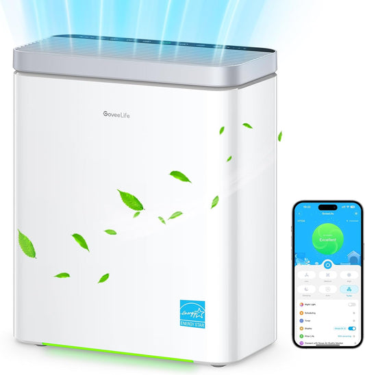 GoveeLife Smart Air Purifier for Home Large Room, Covers up to 1046 ft², PM2.5 Monitor, HEPA Sleep Mode, 3-in-1 Filter Air Purifier with App and Alexa Control for Pet Hair, Odors, Pollen and Smoke