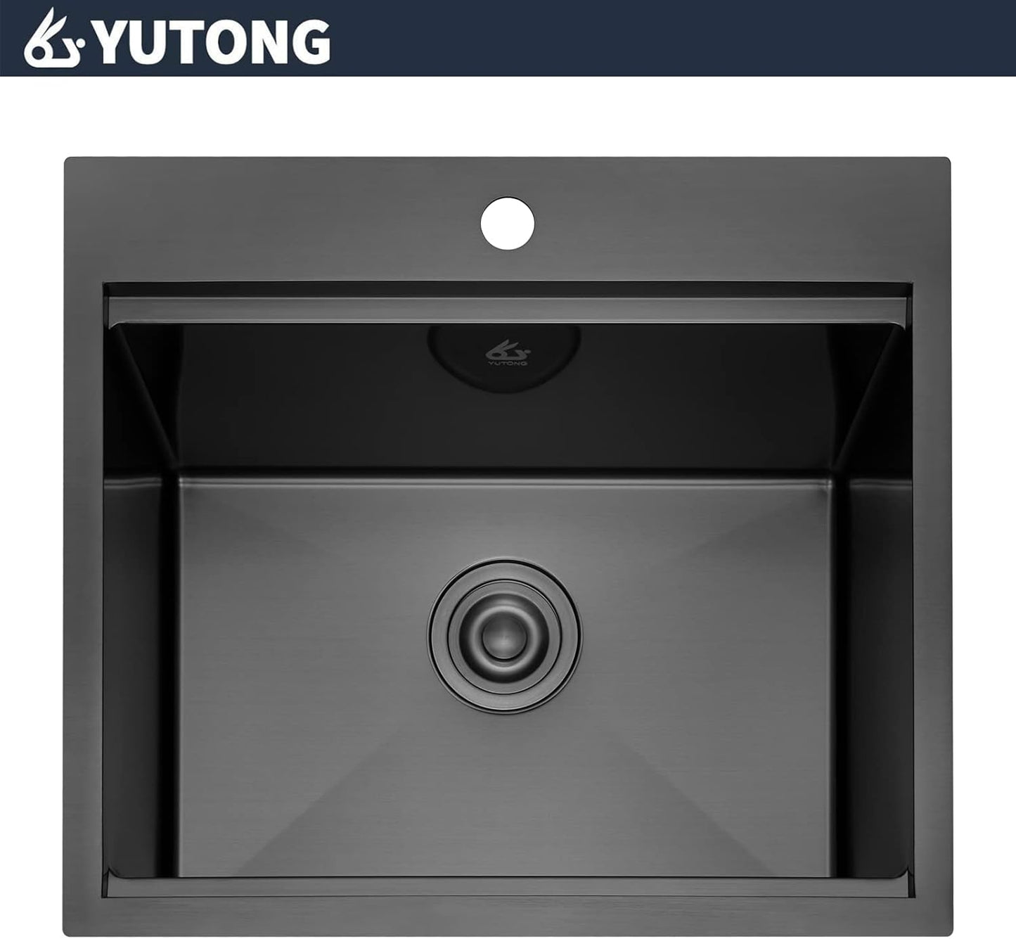 Yutong 16" x 20" Top-Mount/Drop in SS304 Stainless Steel Kitchen Black Sink Single Bowl Without Grid