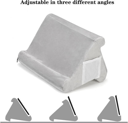 Tablet Stand,Tablet Pillow Stand, Multi-Angle iPad Tablet Reading Stand Pillow Holder for iPad, Tablet, Smartphone, Magazines, Books (Grey)