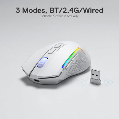 Redragon M693 Wireless Gaming Mouse, 8000 DPI Wired/Wireless Mouse w/ 3-Mode Connection, BT & 2.4G Wireless, 7 Macro Buttons, Durable Power Capacity for PC/Mac/Laptop