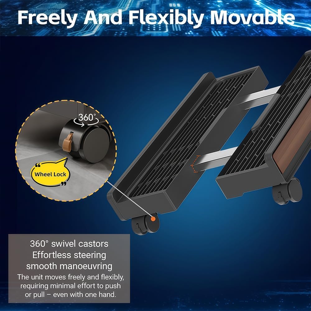 Adjustable Mobile CPU Stand with 4 Caster Wheels, Ventilated Computer Tower Stand, PC Cart Holder for Floor, Computer Desktop Stand for Office, Gamers and Students (ack Wood Grain)