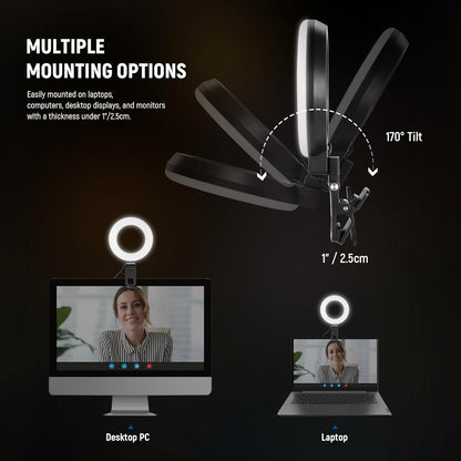 NEEWER BASICS 5" Ring Light for Video Conference Lighting, Clip on Light Kit with Desk Tripod for Monitor Laptop Computer Zoom Call Live Streaming Remote Working Learning Video Recording, BR60