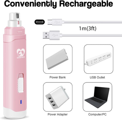 Casfuy Dog Nail Grinder Upgraded - Professional 2-Speed Electric Rechargeable Pet Nail Trimmer Painless Paws Grooming & Smoothing for Small Medium Large Dogs & Cats (White)