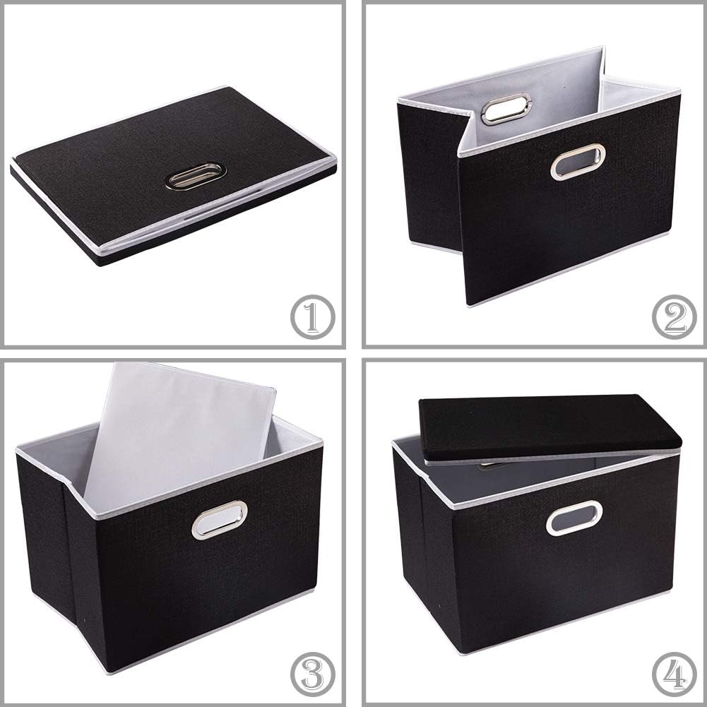 PRANDOM Large Foldable Storage Bin with Lid [1-Pack] Linen Fabric Decorative Storage Box Organizer Containers Basket Cube with Handles Divider for Bedroom Closet Office Living Room (17.7x11.8x11.8")